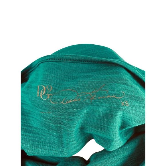 XS DG2 Diane Gilman Women's Teal V-Neck Mesh Paisley Overlay Short Sleeve Tshirt - Picture 7 of 7